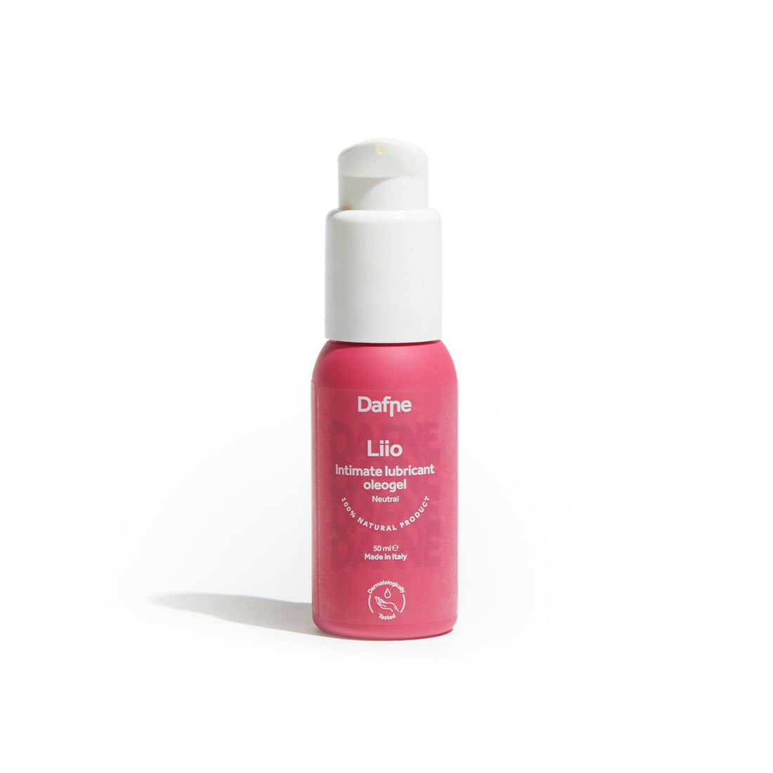Lubrificante intimo Liio Dafne, naturale e a base d’olio, in flacone magenta su sfondo bianco